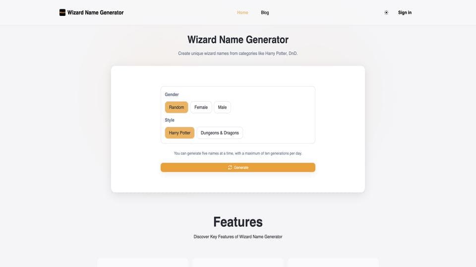 Free Wizard Name Generator AI Tool image