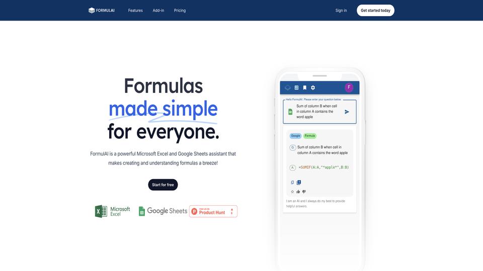 Free FormulAI AI Tool for Excel image