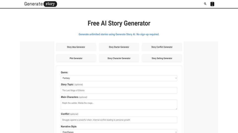 Free Generate Story AI Tool image