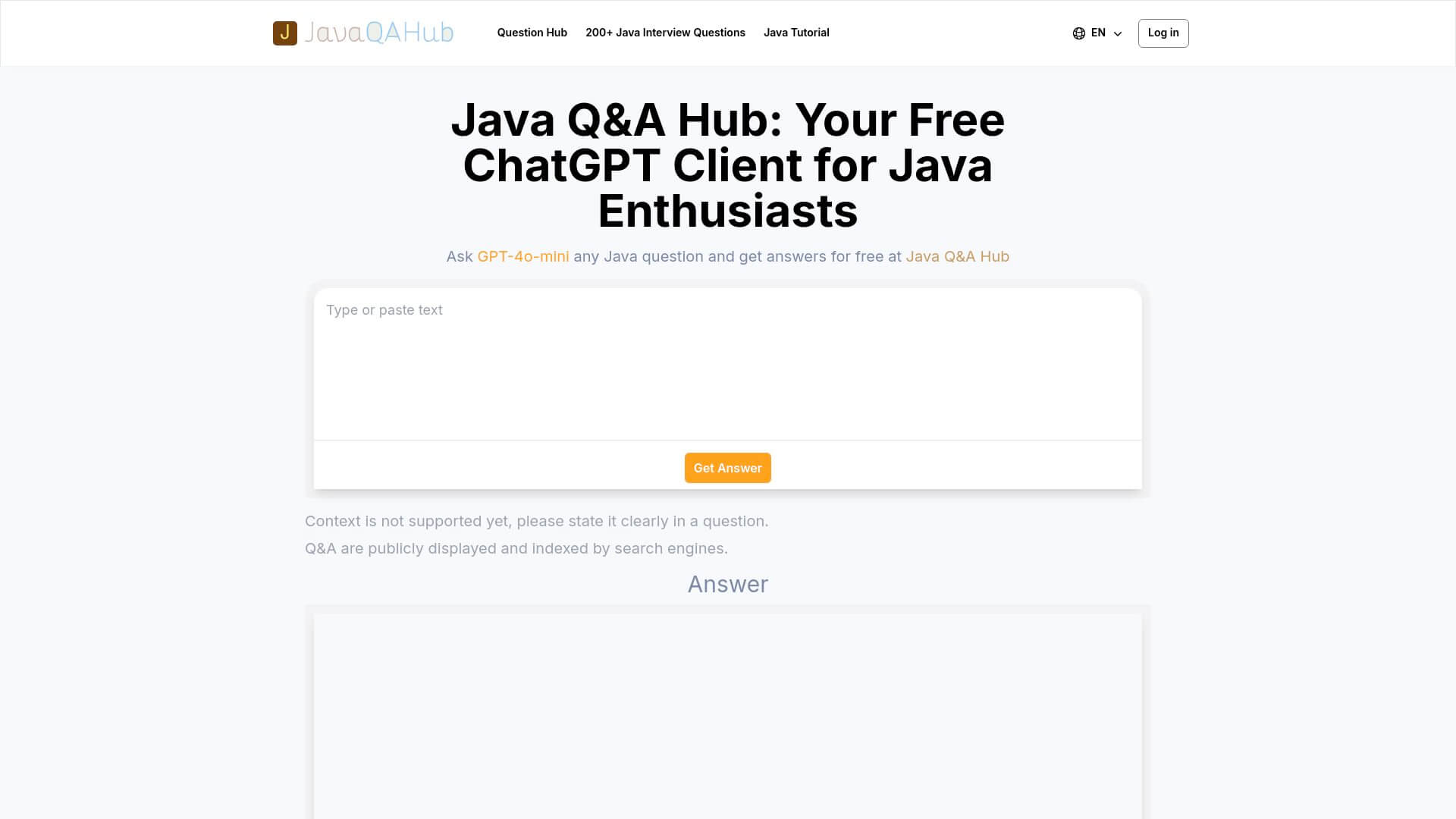 Free Java Q&A Hub AI Tool image