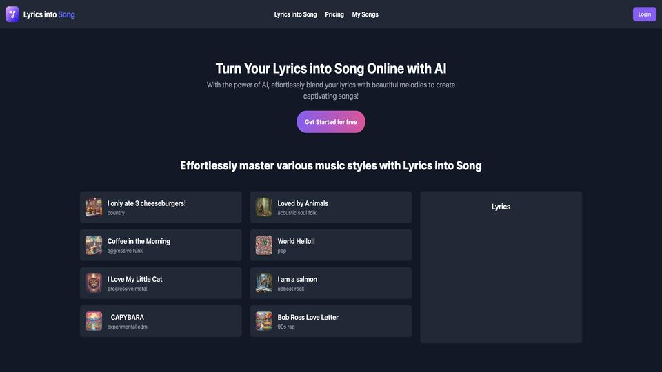 Free Lyrics into Song AI AI Tool image